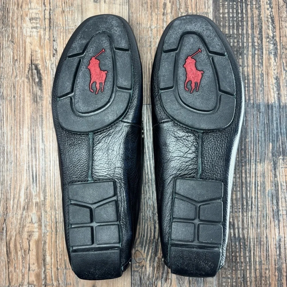 Polo by Ralph Lauren Black Leather Driving Loafers with Contrast Stitching